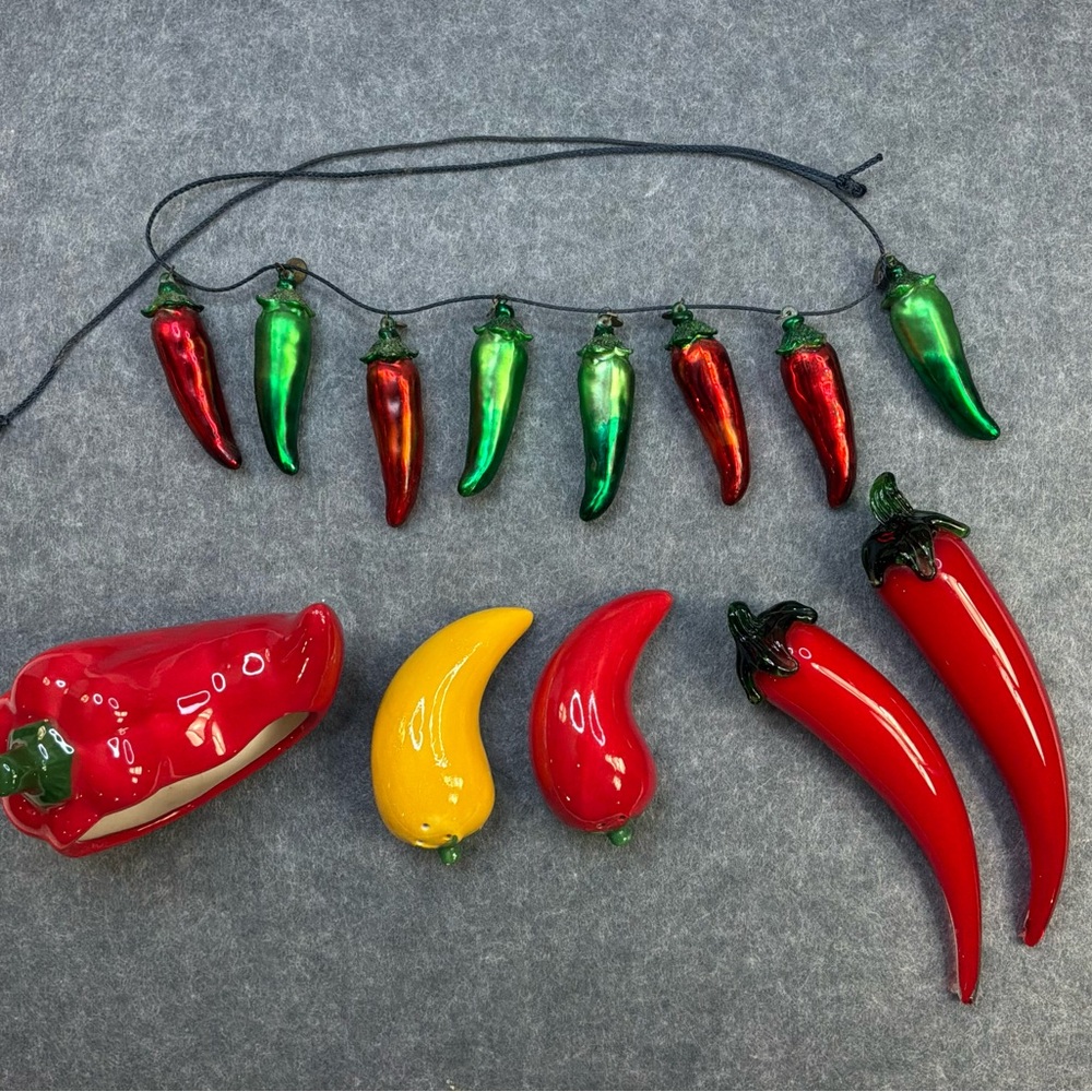 Lot of Ceramic Hand Painted Chili Pepper Kitchen Decor w/ Salt and Pepper Shaker